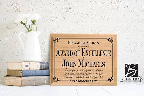 Award of Excellence Plaque – Personalized Employee Recognition Gift for Outstanding Achievement