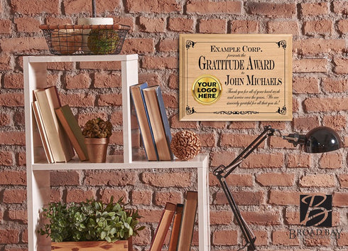 Gratitude Award Plaque – Personalized Employee Recognition Gift with Company Logo