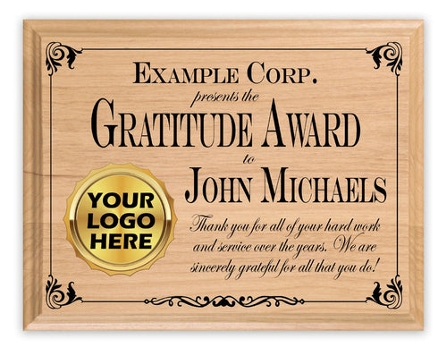 Gratitude Award Plaque – Personalized Employee Recognition Gift with Company Logo