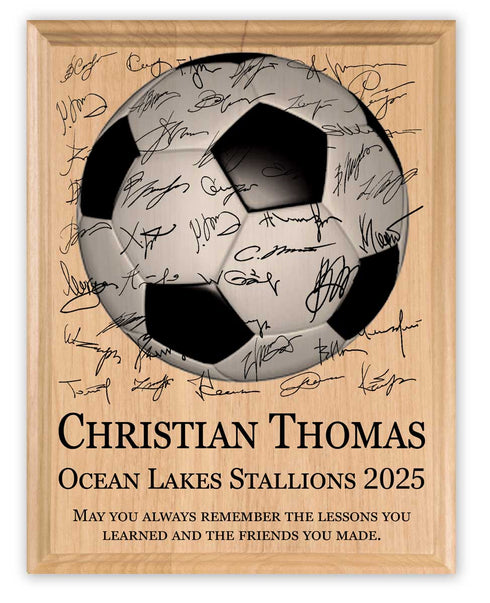 Soccer Award Plaque – Recognition Trophy for Players, Seniors & Team Coaches - Custom Signable Gift - Solid Wood