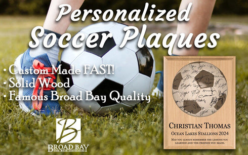 Soccer Award Plaque – Recognition Trophy for Players, Seniors & Team Coaches - Custom Signable Gift - Solid Wood