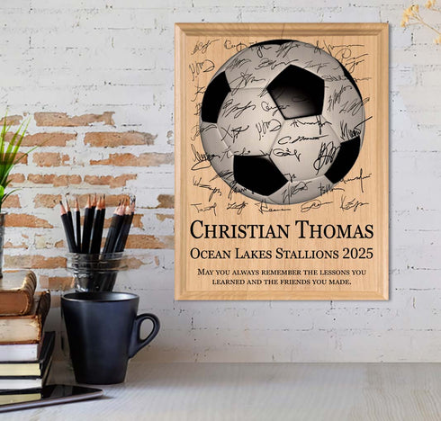 Soccer Award Plaque – Recognition Trophy for Players, Seniors & Team Coaches - Custom Signable Gift - Solid Wood
