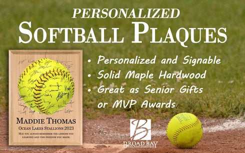Softball Award Plaque – Recognition Trophy - Custom Signable Gift for Players, Seniors & Team Coaches – Solid Wood