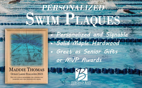 Swimming Award Plaque – Swim Recognition Trophy - Custom Signable Gift for Swimmers, Seniors & Team Coaches – Solid Wood