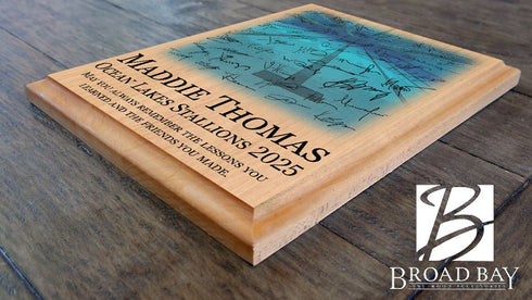 Swimming Award Plaque – Swim Recognition Trophy - Custom Signable Gift for Swimmers, Seniors & Team Coaches – Solid Wood