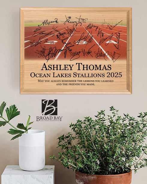 Personalized Track Plaque – Custom Signable Team Gift for Seniors & Coaches – Solid Maple Wood