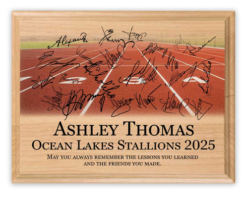 Personalized Track Plaque – Custom Signable Team Gift for Seniors & Coaches – Solid Maple Wood