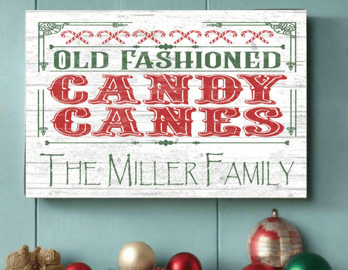Personalized Vintage Candy Cane Christmas Sign - Custom Family Name Holiday Decoration