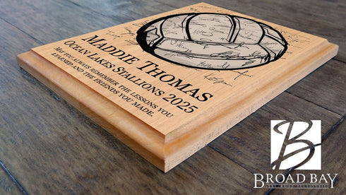 Volleyball Trophy Plaque – Recognition Award for Players, Seniors & Team Coaches - Custom Signable Gift - Solid Wood