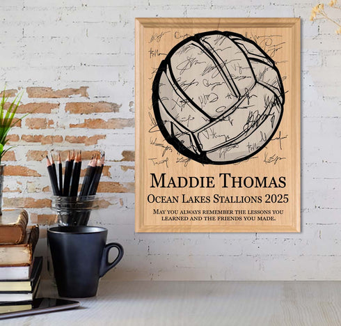 Volleyball Trophy Plaque – Recognition Award for Players, Seniors & Team Coaches - Custom Signable Gift - Solid Wood