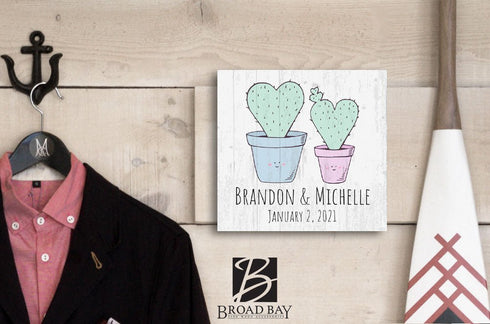 Personalized Wedding Anniversary Sign With Dates And Names Cute Custom Couples Cactus Gift- 10.5in x 10.5in�