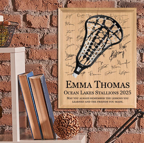 Womens Lacrosse Award Plaque – Recognition Trophy - Custom Signable Gift for Players, Seniors & Team Coaches – Solid Wood