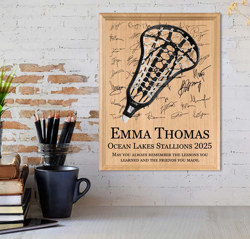 Womens Lacrosse Award Plaque – Recognition Trophy - Custom Signable Gift for Players, Seniors & Team Coaches – Solid Wood