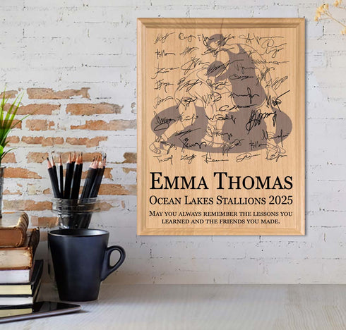 Personalized Wrestling Plaque – Custom Signable Team Gift for Seniors & Coaches – Solid Maple Wood