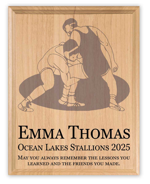 Personalized Wrestling Plaque – Custom Signable Team Gift for Seniors & Coaches – Solid Maple Wood