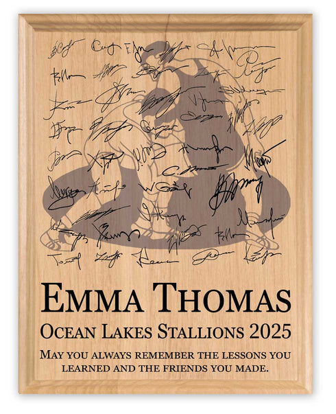 Personalized Wrestling Plaque – Custom Signable Team Gift for Seniors & Coaches – Solid Maple Wood