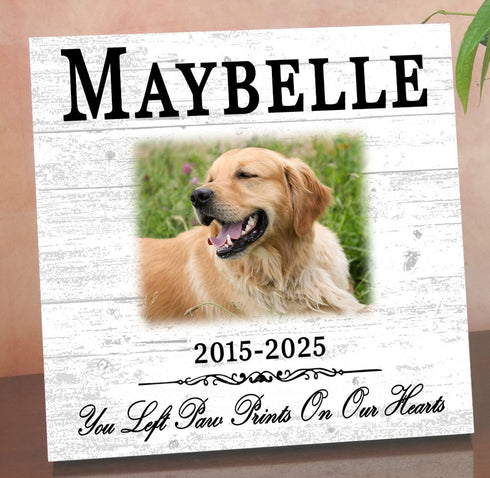 Pet Memorial Photo Plaque – “Paw Prints On Our Hearts” Custom Sign
