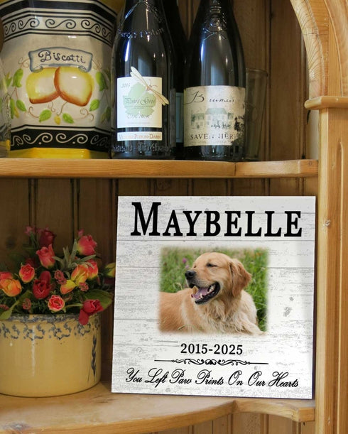 Pet Memorial Photo Plaque – “Paw Prints On Our Hearts” Custom Sign
