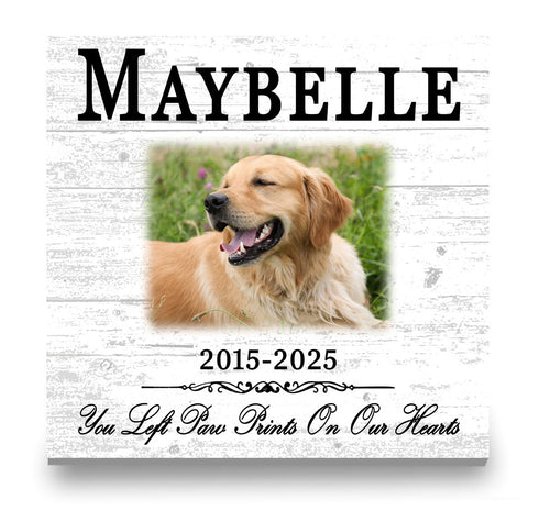Pet Memorial Photo Plaque – “Paw Prints On Our Hearts” Custom Sign
