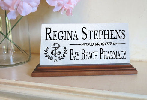 Pharmacy Desk Nameplate – Personalized Marble Name Sign for Pharmacists & Technicians