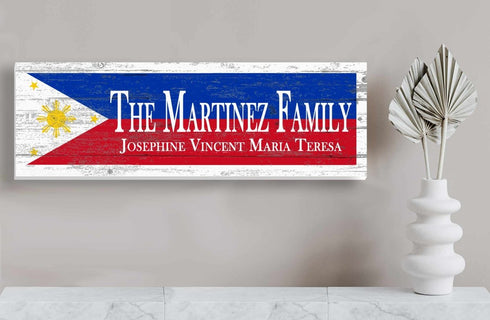 Philippines Flag Sign - Personalized Family Name - Custom Wood Filipino Heritage Gift