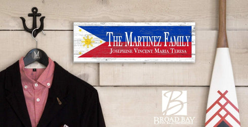 Philippines Flag Sign - Personalized Family Name - Custom Wood Filipino Heritage Gift