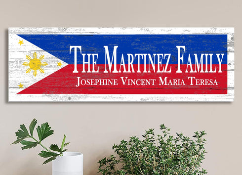 Philippines Flag Sign - Personalized Family Name - Custom Wood Filipino Heritage Gift