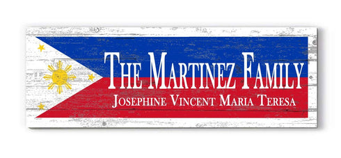 Philippines Flag Sign - Personalized Family Name - Custom Wood Filipino Heritage Gift