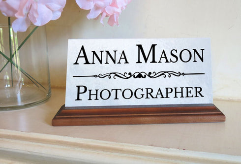 Marble Desk Nameplate – Personalized Office Gift for Photographers & Creatives
