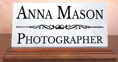 Marble Desk Nameplate – Personalized Office Gift for Photographers & Creatives