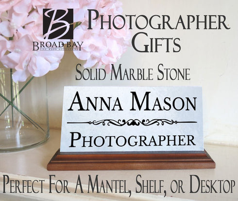 Marble Desk Nameplate – Personalized Office Gift for Photographers & Creatives