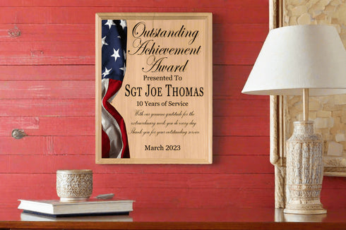 Military Service Plaque – Personalized Appreciation Award With Name, Rank & American Flag