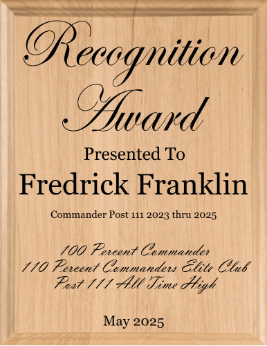 Recognition Plaque Custom Appreciation Award Gift - Solid Wood