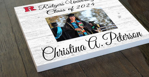 Rutgers Personalized Graduation Picture Frame Type Plaque – Custom Printed Wood – Upload Your Photo, Name & Class Year – 10.5"x10.5"