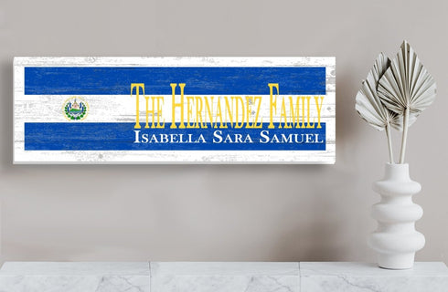 El Salvador Flag Sign - Personalized Family Name - Custom Wood Salvadoran Heritage Gift