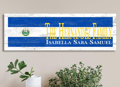 El Salvador Flag Sign - Personalized Family Name - Custom Wood Salvadoran Heritage Gift