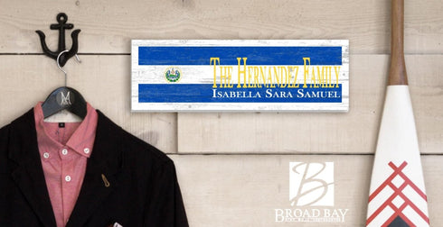 El Salvador Flag Sign - Personalized Family Name - Custom Wood Salvadoran Heritage Gift