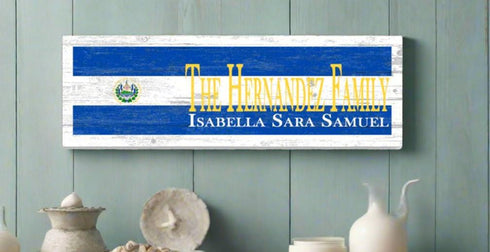 El Salvador Flag Sign - Personalized Family Name - Custom Wood Salvadoran Heritage Gift