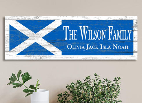 Scottish Flag Family Name Sign – Personalized Scotland Heritage Plaque with Custom Names