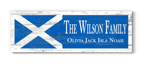 Scottish Flag Family Name Sign – Personalized Scotland Heritage Plaque with Custom Names