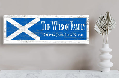Scottish Flag Family Name Sign – Personalized Scotland Heritage Plaque with Custom Names