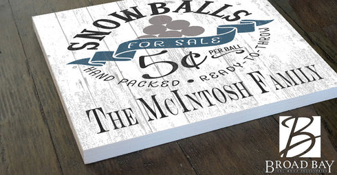 Snowballs For Sale Christmas Sign - Personalized Custom Name Vintage Holiday Decoration
