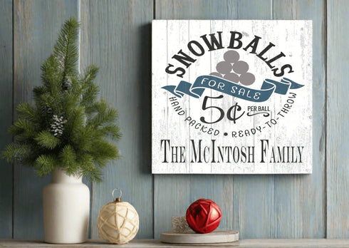 Snowballs For Sale Christmas Sign - Personalized Custom Name Vintage Holiday Decoration