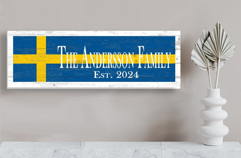 Swedish Flag Sign - Personalized Family Name - Custom Wood Swedish Heritage Gift