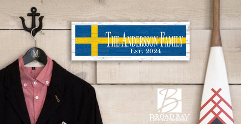 Swedish Flag Sign - Personalized Family Name - Custom Wood Swedish Heritage Gift