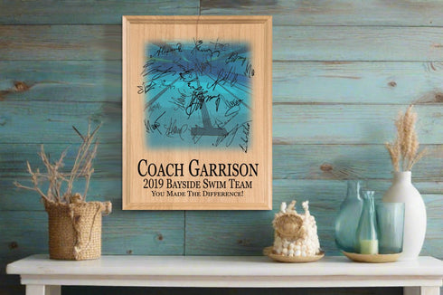 Swim Coach Gift Plaque - Personalized Signable Custom Wood Award