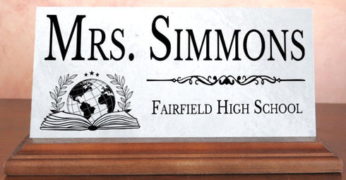 Teacher Desk Nameplate – Custom Marble Plaque with Name & School