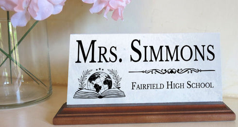 Teacher Desk Nameplate – Custom Marble Plaque with Name & School
