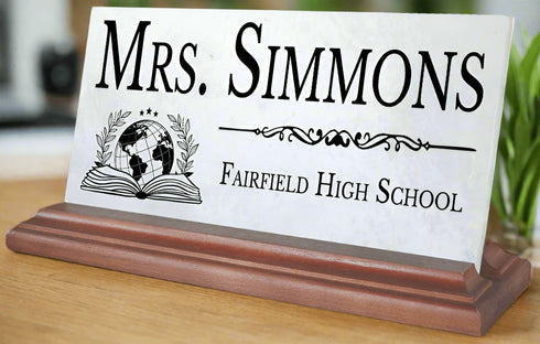 Teacher Desk Nameplate – Custom Marble Plaque with Name & School