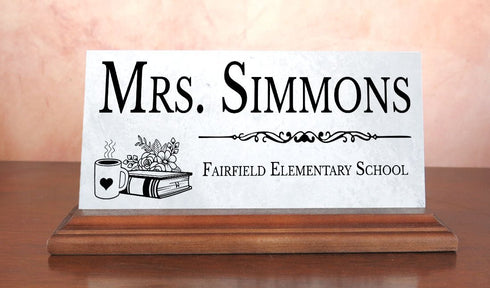 Teacher Desk Nameplate – Personalized Marble Gift with Name & School